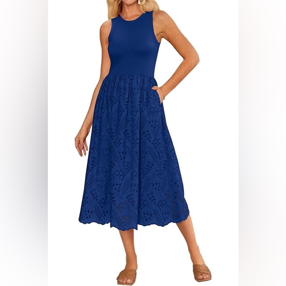 Grace Karin Sleeveless Round Neck A-Line Bohemian‎ Eyelet Cotton Dresses
